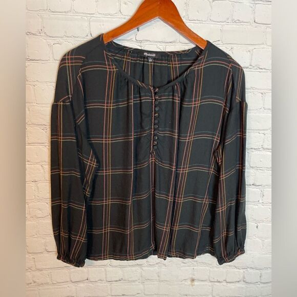 Madewell Button Detail Smock Top in Plaid Print Small - Picture 2 of 7